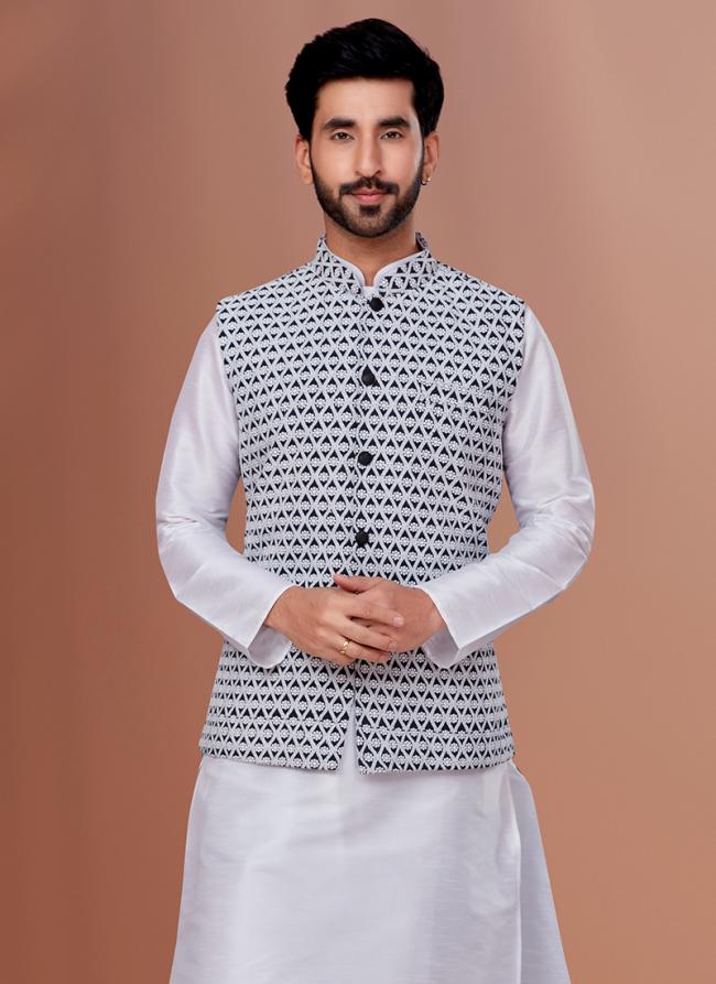 Embroidered Georgette Neavy Blye Festival Wear Embroidery Work Readymade Men's Waist Coat